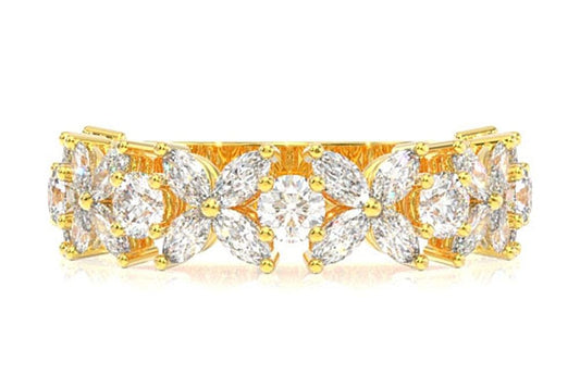 1.00CTW MARQUISE DIAMOND ROUND FLOWER BAND RING 14K SOLID GOLD