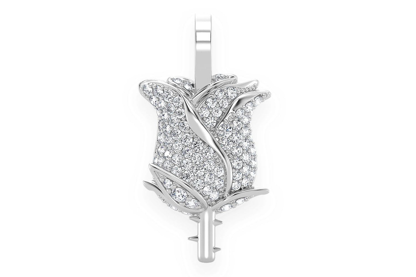 PANDANT CU FLORI DE TRANDAFIR CU DIAMANT, AUR MASIV DE 14K, 0.33CT