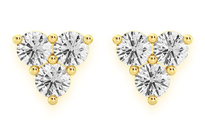 THREE STONE STUD DIAMOND EARRINGS 14K SOLID GOLD 0.20CTW