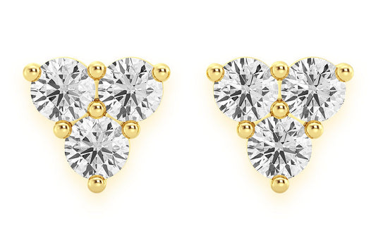 THREE STONE STUD DIAMOND EARRINGS 14K SOLID GOLD 0.20CTW