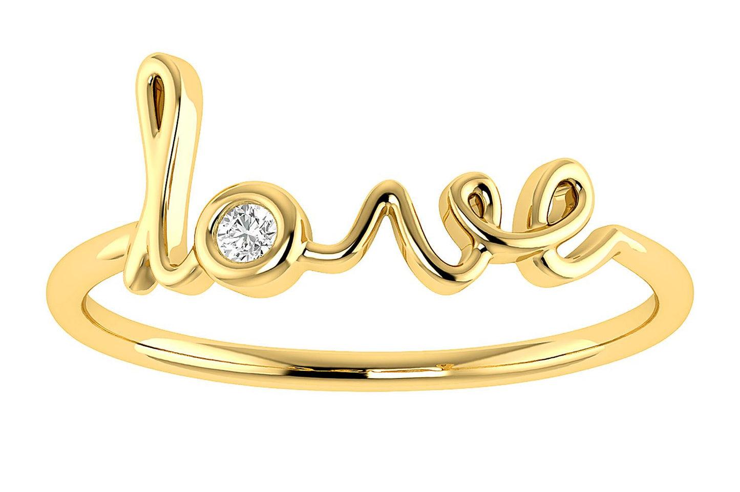 LOVE SCRIPT DIAMOND RING 14K SOLID GOLD 0.03CTW