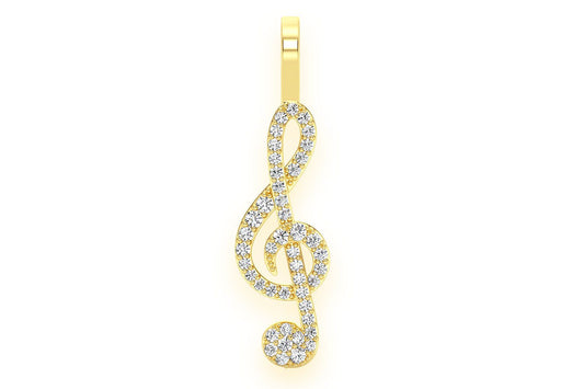 TREBLE CLEF DIAMOND PENDANT 14K SOLID GOLD .25CTW