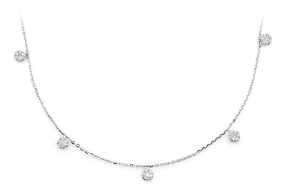 DANGLING DIAMOND DISC STATION NECKLACE 14K SOLID GOLD 0.20CTW