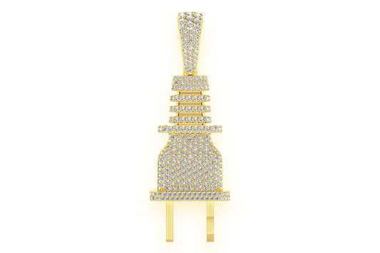 ELECTRIC PLUG DIAMOND PENDANT 14K SOLID GOLD 2.15CTW