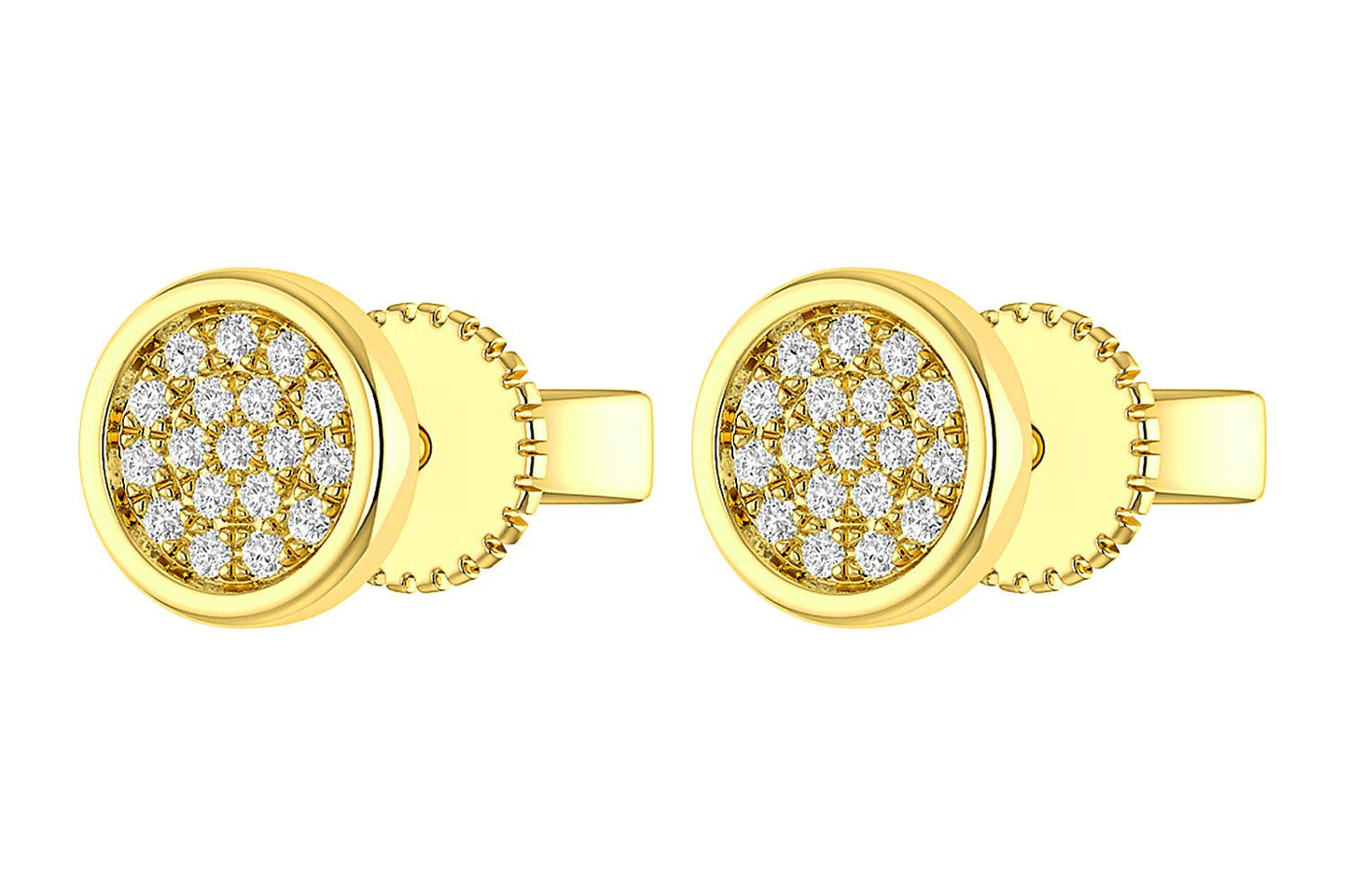 BEZEL SET DIAMOND CLUSTER STUD EARRINGS 14K SOLID GOLD 0.05CTW