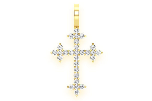 THREE POINT CROSS DIAMOND PENDANT 14K SOLID GOLD 0.45CTW