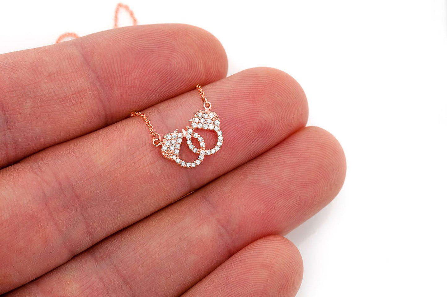 INFINITY HANDCUFFS DIAMOND NECKLACE CONNECTED 14K SOLID GOLD 0.15CTW
