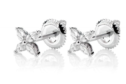 MARQUISE DIAMOND FLORAL STUD EARRINGS 14K SOLID GOLD 0.25CTW