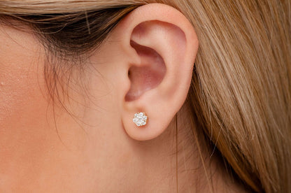 0.50CTW FLOWER STUD DIAMOND EARRINGS 14K SOLID GOLD