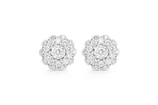 FLORAL DOUBLE HALO MIRACLE SET DIAMOND EARRINGS 14K SOLID GOLD 0.50CTW