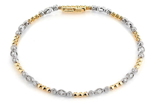 OVAL AND ROUND DIAMOND BEAD BEZEL LINK BRACELET 14K SOLID GOLD 0.66CTW