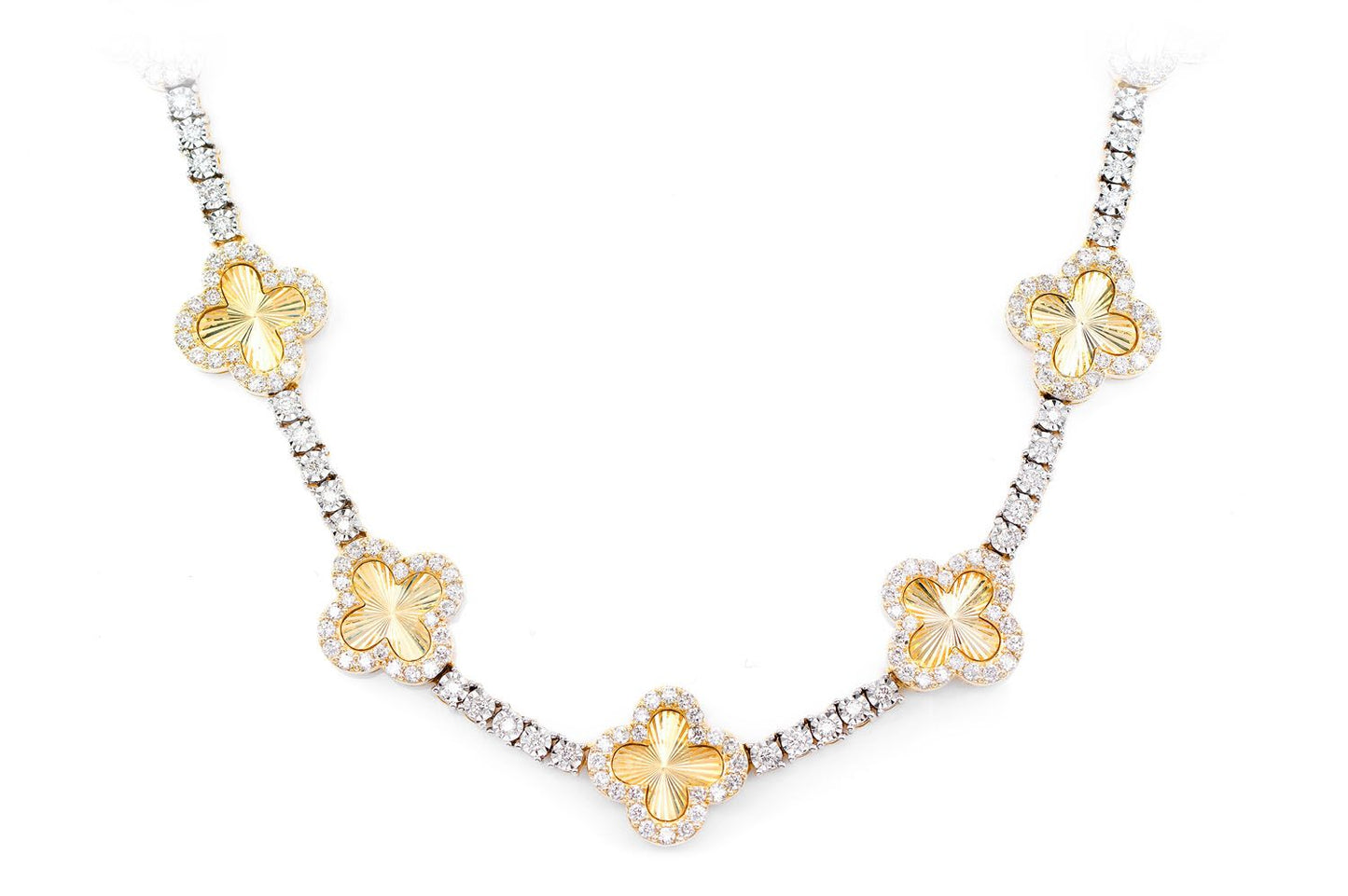 MIRACELE CLOVER LINK DIAMOND TENNIS NECKLACE SOLID GOLD 5.50CTW