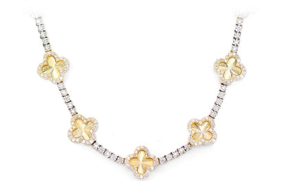 MIRACELE CLOVER LINK DIAMOND TENNIS NECKLACE SOLID GOLD 5.50CTW
