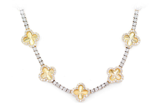MIRACELE CLOVER LINK DIAMOND TENNIS NECKLACE SOLID GOLD 5.50CTW