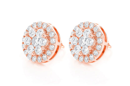 CERCEI CU DIAMANTE HALO FLOWER, AUR MASIV DE 14K, 4.00CT