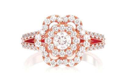 0.50CTW - FLOWER HALO SPLIT SHANK - DIAMOND ENGAGEMENT RING