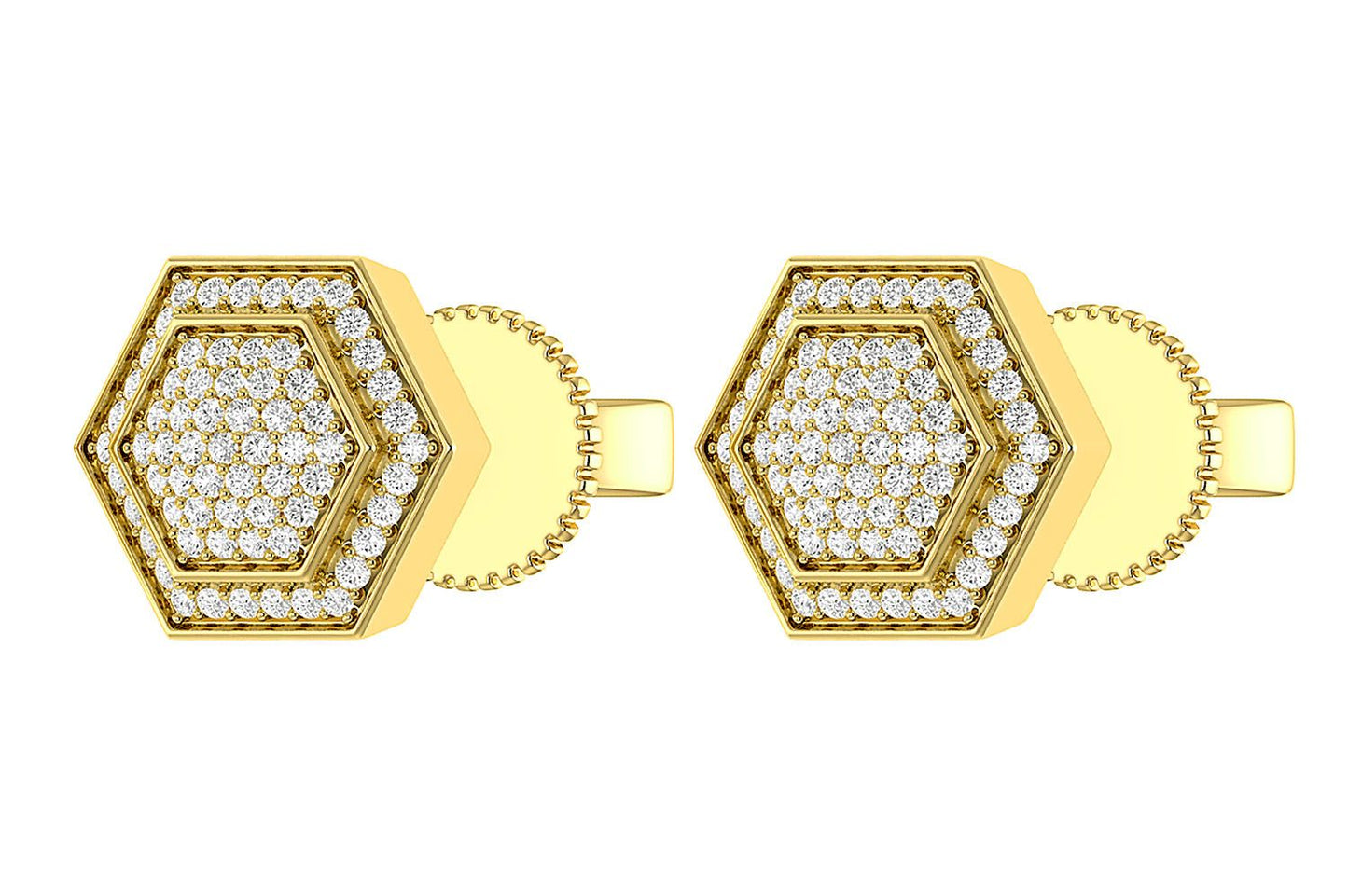 HEXAGON HALO DIAMOND STUD EARRINGS 14K SOLID GOLD 0.20CTW