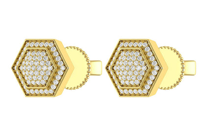 HEXAGON HALO DIAMOND STUD EARRINGS 14K SOLID GOLD 0.20CTW