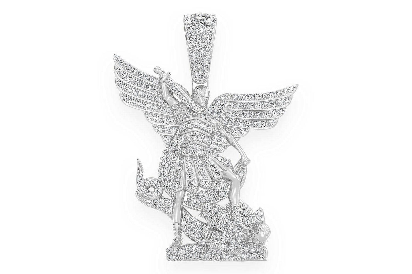 ARCHANGEL ST MICHAEL DIAMOND PENDANT 14K SOLID GOLD 1.50CTW