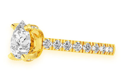 THINN - 2.00CT PEAR SOLITAIRE - SINGLE ROW SCALLOP - DIAMOND ENGAGEMENT RING