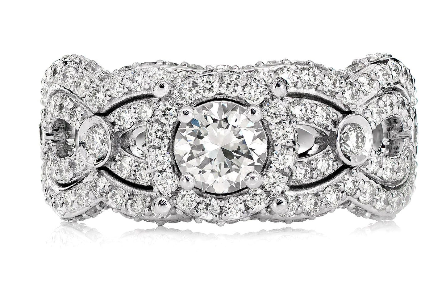 ROUND HALO WIDE TWISTED SHANK DIAMOND ENGAGEMENT RING - 1.85CTW