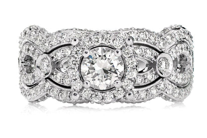 ROUND HALO WIDE TWISTED SHANK DIAMOND ENGAGEMENT RING - 1.85CTW