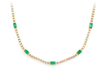 DIAMOND TENNIS NECKLACE WITH EMERALD GEMSTONES 14K SOLID GOLD 5.90CTW
