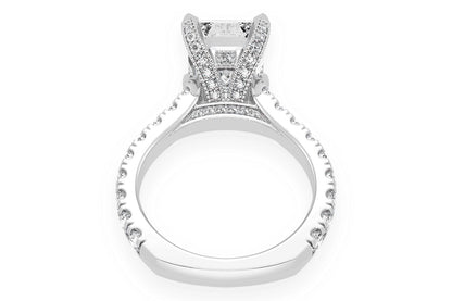 3.00CT EMERALD SOLITAIRE - SINGLE ROW SCALLOP - DIAMOND ENGAGEMENT RING