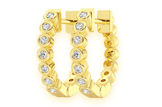 BEZEL HOOP DIAMOND EARRINGS 14K SOLID GOLD 0.10CTW