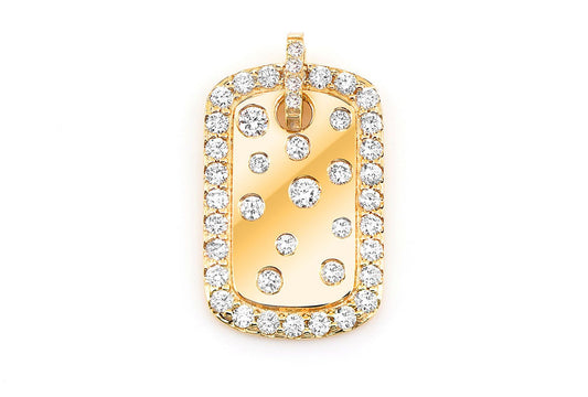 GYPSY SET SCATTERED DIAMOND DOG TAG PENDANT 14K SOLID GOLD 0.50CTW