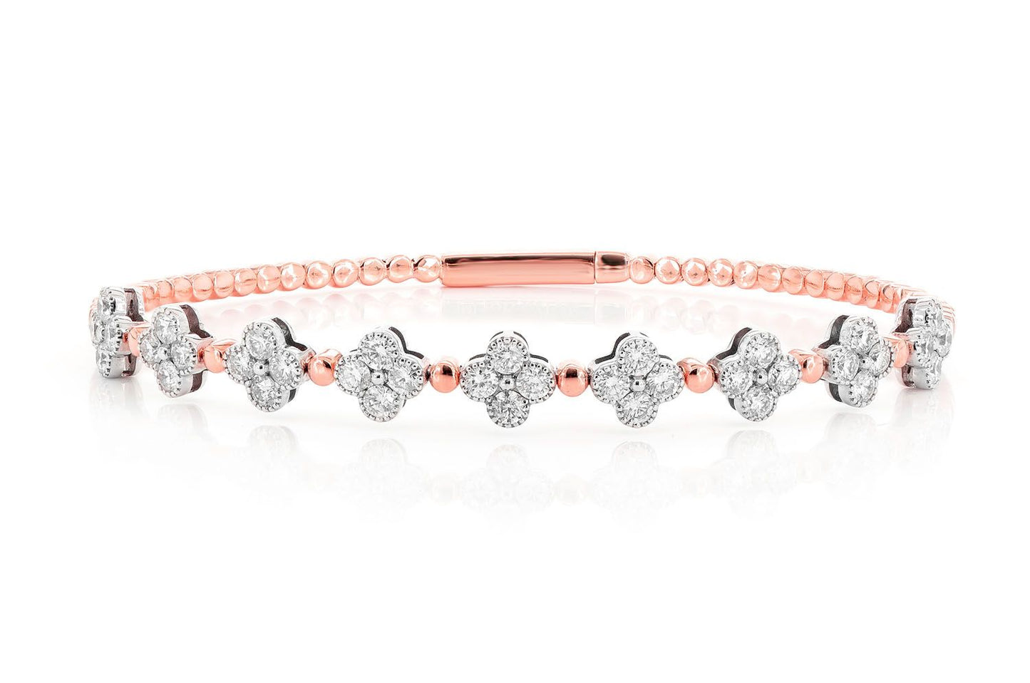 BEADED MILLGRAIN CLOVER DIAMOND BRACELET 14K SOLID GOLD 1.65CTW