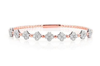BEADED MILLGRAIN CLOVER DIAMOND BRACELET 14K SOLID GOLD 1.65CTW