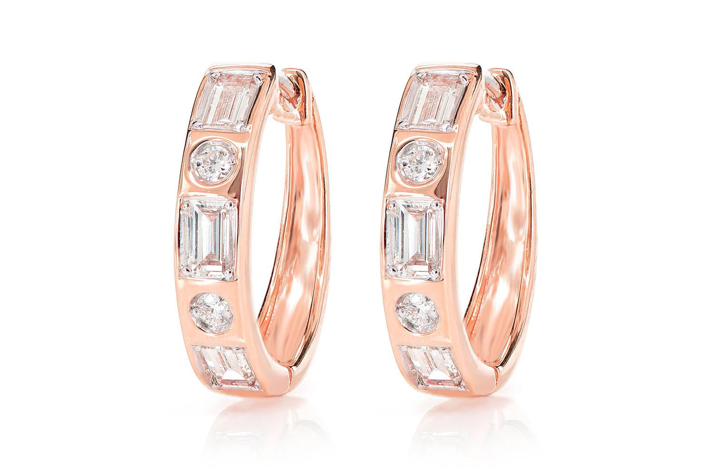 GYPSY SET BAGUETTE DIAMOND HOOPS 14K SOLID GOLD 0.70CTW