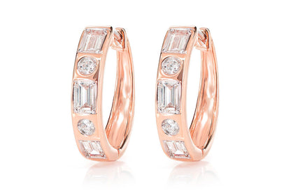 GYPSY SET BAGUETTE DIAMOND HOOPS 14K SOLID GOLD 0.70CTW