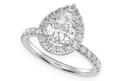THAV - 1.00CT PEAR SOLITAIRE - SCALLOP HALO ONE ROW - DIAMOND ENGAGEMENT RING