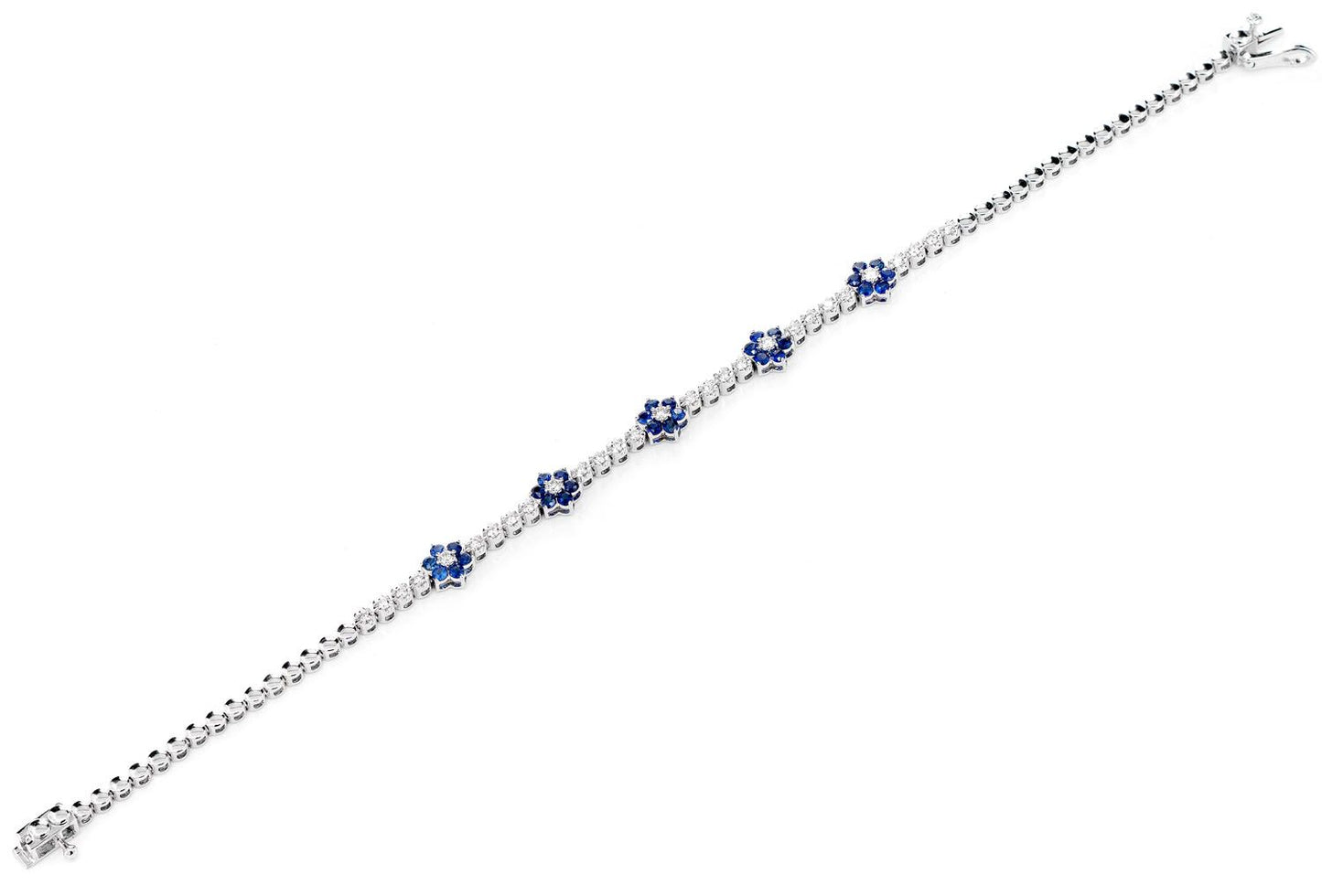 DIAMOND AND SAPPHIRE FIVE FLOWER TENNIS BRACELET 14K SOLID GOLD 0.50CTW