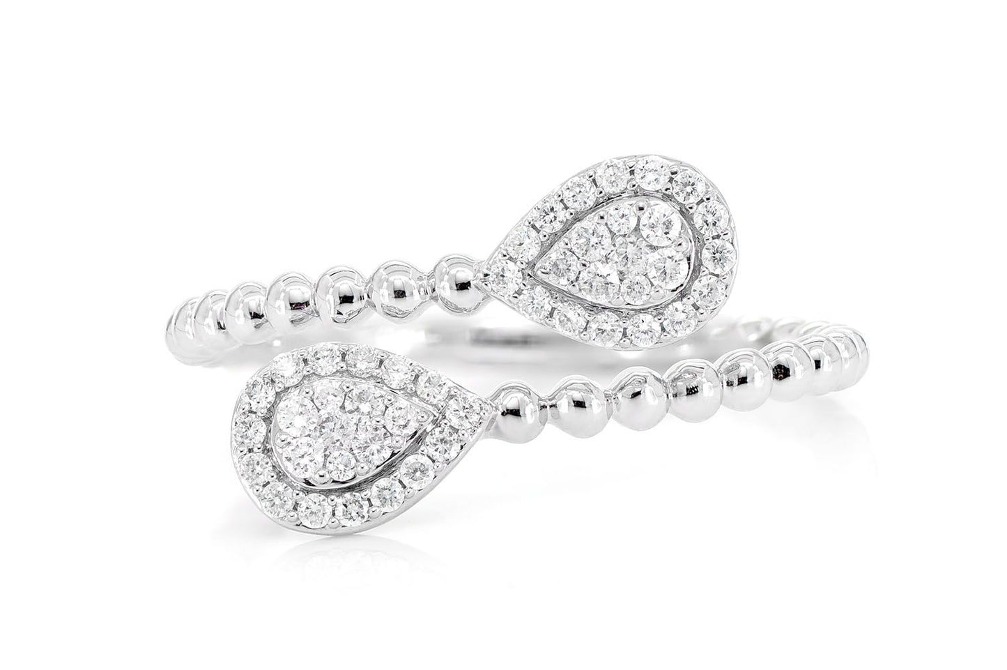 BEADED PEAR WRAP DIAMOND RING 14K SOLID GOLD 0.20CTW