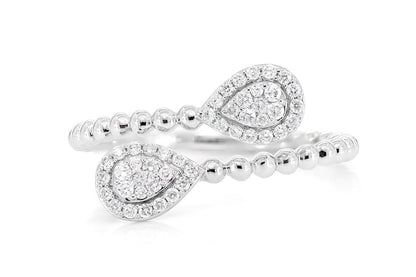 BEADED PEAR WRAP DIAMOND RING 14K SOLID GOLD 0.20CTW