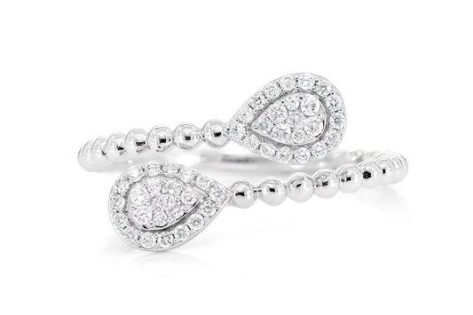 BEADED PEAR WRAP DIAMOND RING 14K SOLID GOLD 0.20CTW