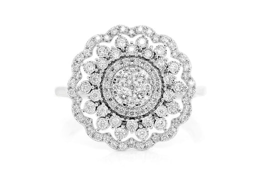 FLORAL STATEMENT DIAMOND RING 14K SOLID GOLD 0.50CTW