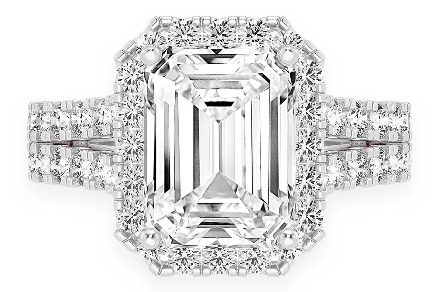 SPHINX - 3.00CT EMERALD SOLITAIRE - SPLIT SHANK HALO - DIAMOND ENGAGEMENT RING