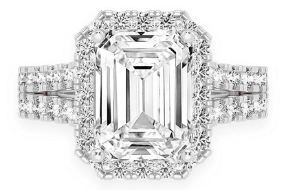 SPHINX - 3.00CT EMERALD SOLITAIRE - SPLIT SHANK HALO - DIAMOND ENGAGEMENT RING