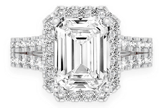 SPHINX - 3.00CT EMERALD SOLITAIRE - SPLIT SHANK HALO - DIAMOND ENGAGEMENT RING