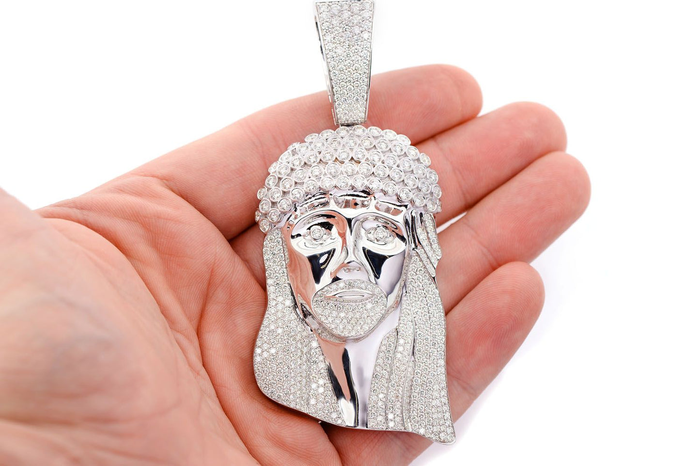 JESUS BEZEL CROWN DIAMOND PENDANT 14K SOLID GOLD 10.50CTW