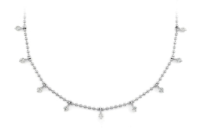 13 STONE DIAMOND BEADED STATION NECKLACE 14K SOLID GOLD 0.50CTW