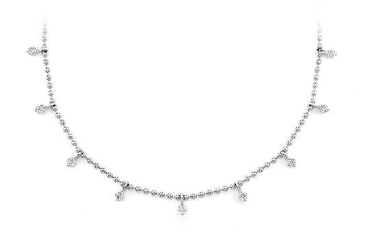 COLIER STATION CU 13 PIETRE ȘI DIAMANTE, ÎMBARCATE ÎN MĂRGELE, AUR MASIV DE 14K, 0.50CT