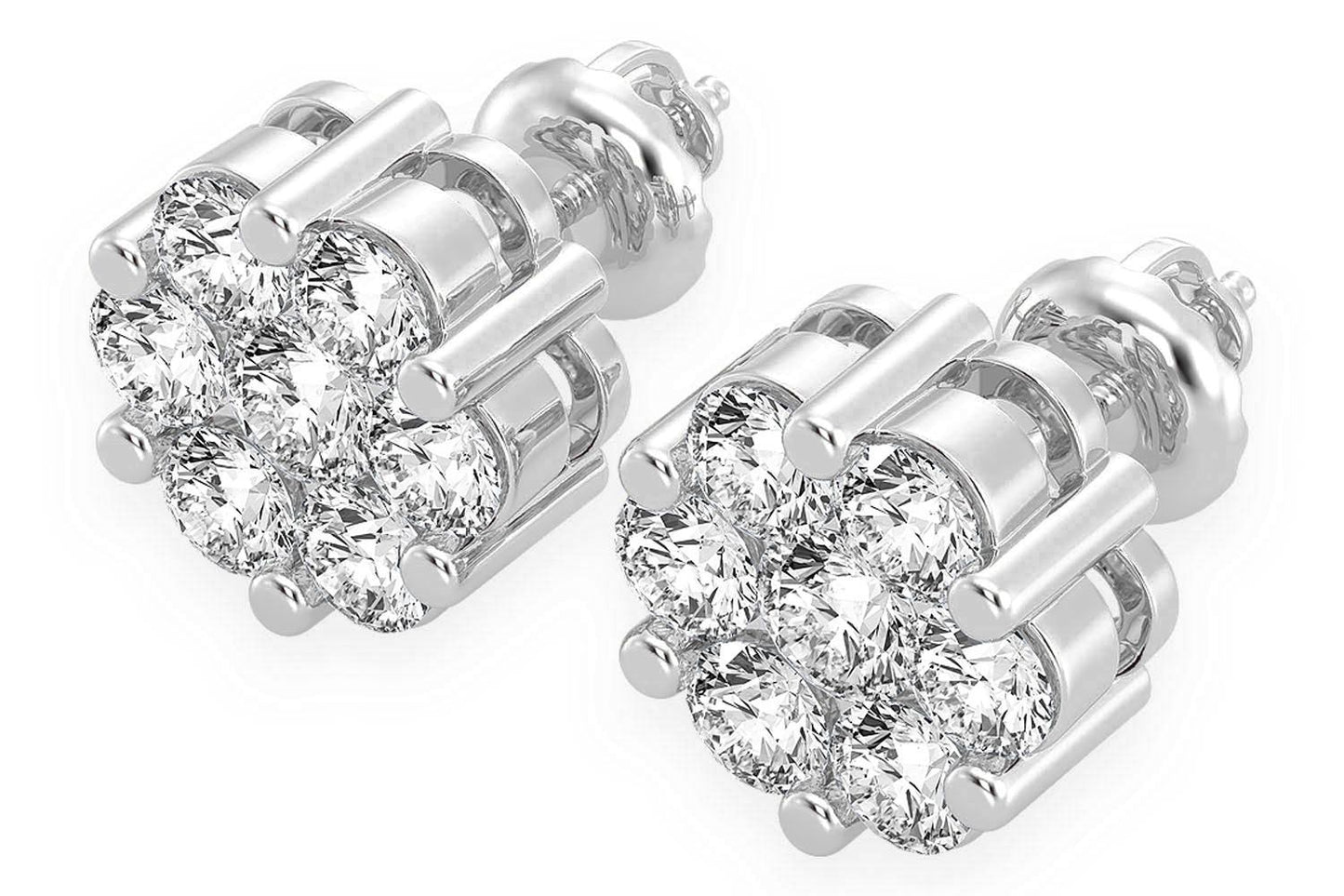 2.00CTW FLOWER STUD DIAMOND EARRINGS 14K SOLID GOLD