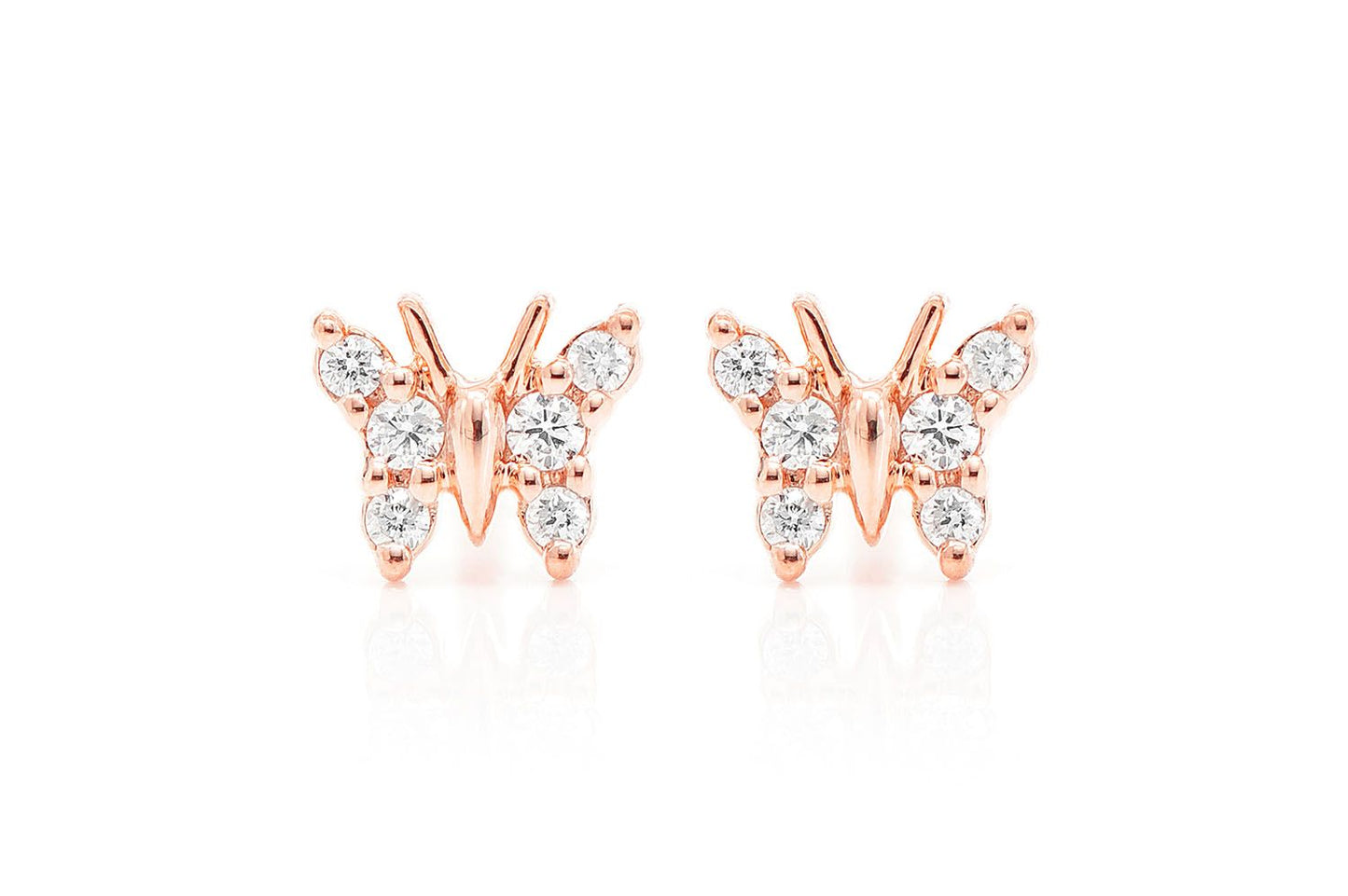 BUTTERFLY STUD DIAMOND EARRINGS 14K SOLID GOLD 0.10CTW