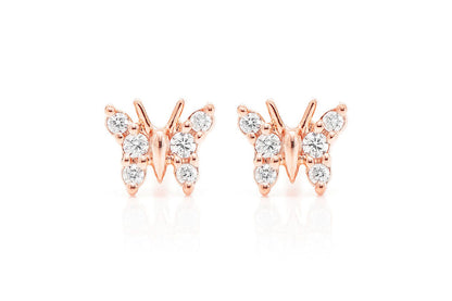 BUTTERFLY STUD DIAMOND EARRINGS 14K SOLID GOLD 0.10CTW