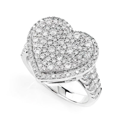 TWO LAYER DIAMOND HEART COCKTAIL RING 14K SOLID GOLD 1.50CTW